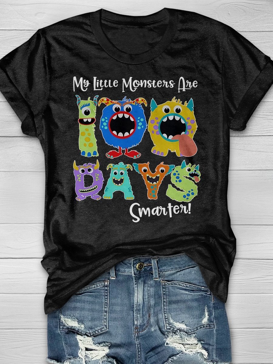 Little Monsters Are 100 Days Smarter Print Short Sleeve T-shirt