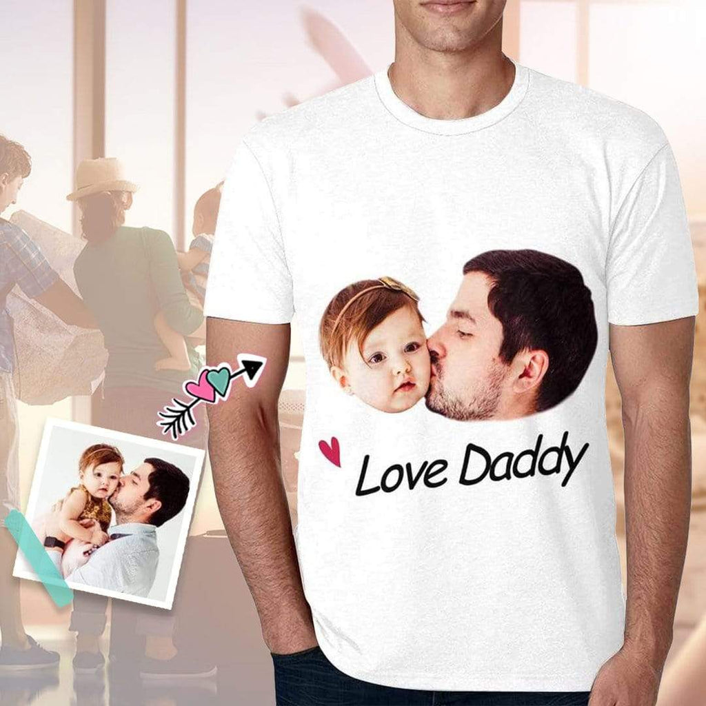 Custom Photo Love Daddy Tee Shirt Men's All Over Print T-shirt Put Your Faces on A Shirt for Father's Day Gift
