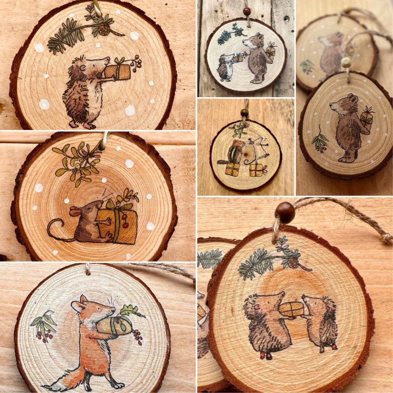 Wood Slice Hedgehog Christmas Tree Decoration