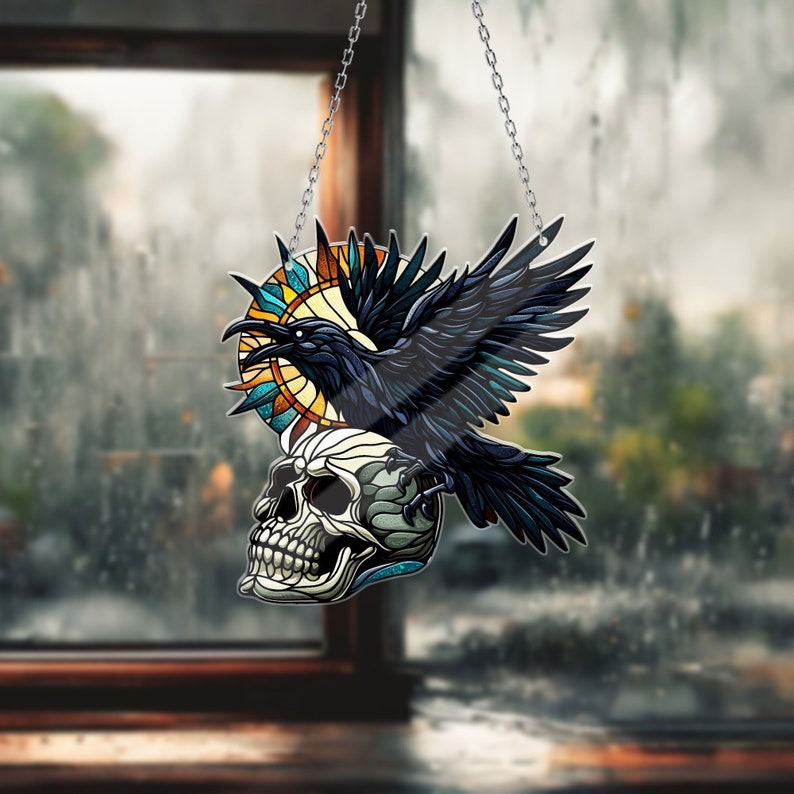 Halloween Skeleton Crow Spooky Suncatcher