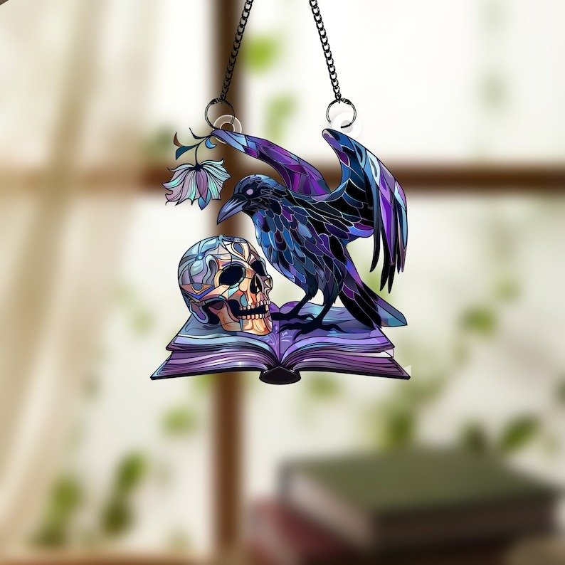 Halloween Skeleton Crow Spooky Suncatcher