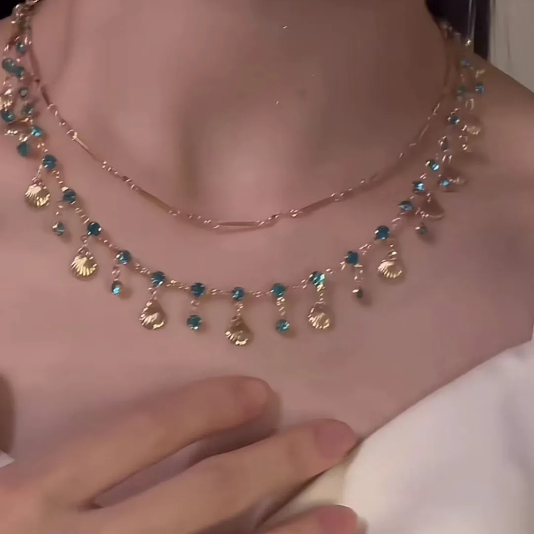 🌊2024 Summer Hot Sale✨Shell Aquamarine Tassel Necklace