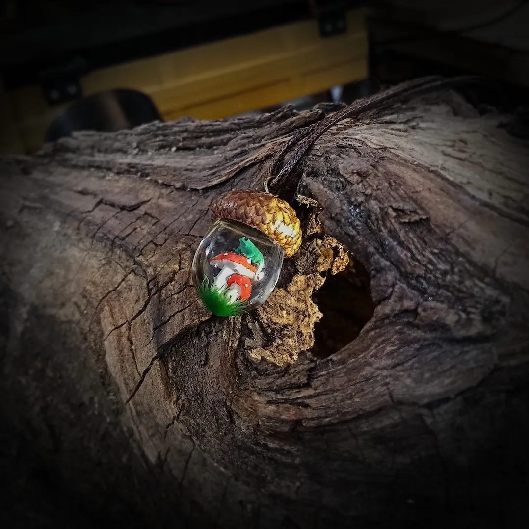 Frog Wood Resin Pendant Gift For Nature Lover