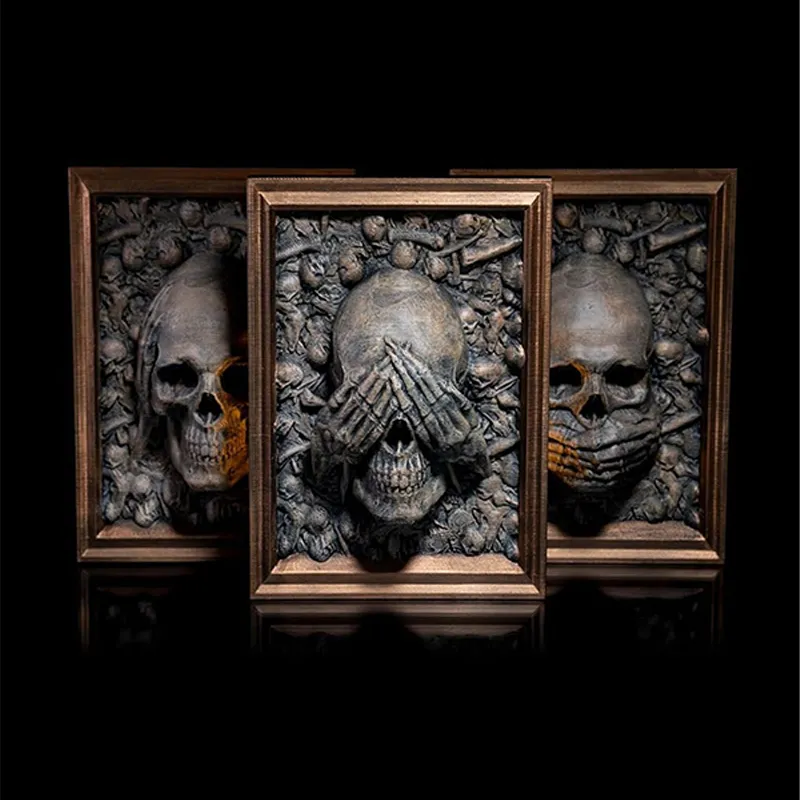 ☠Three Wise Skulls Picture Frame Decor