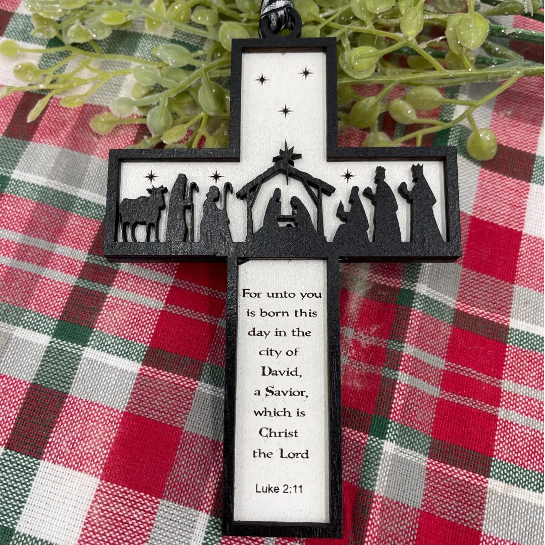 Nativity Cross Scripture Ornament - Religious Luke 2:11