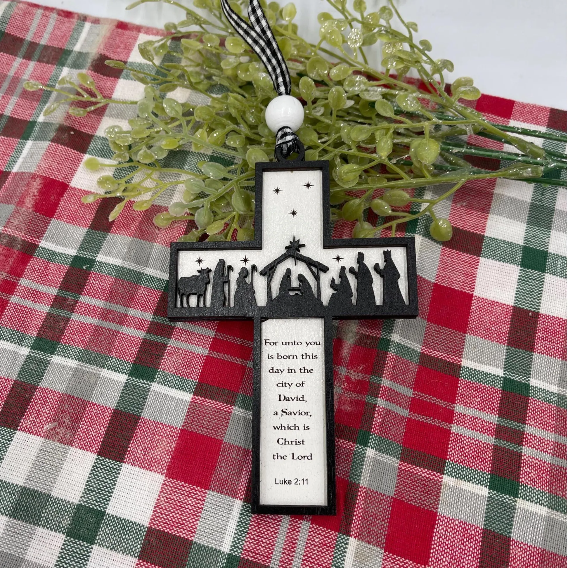 Nativity Cross Scripture Ornament - Religious Luke 2:11