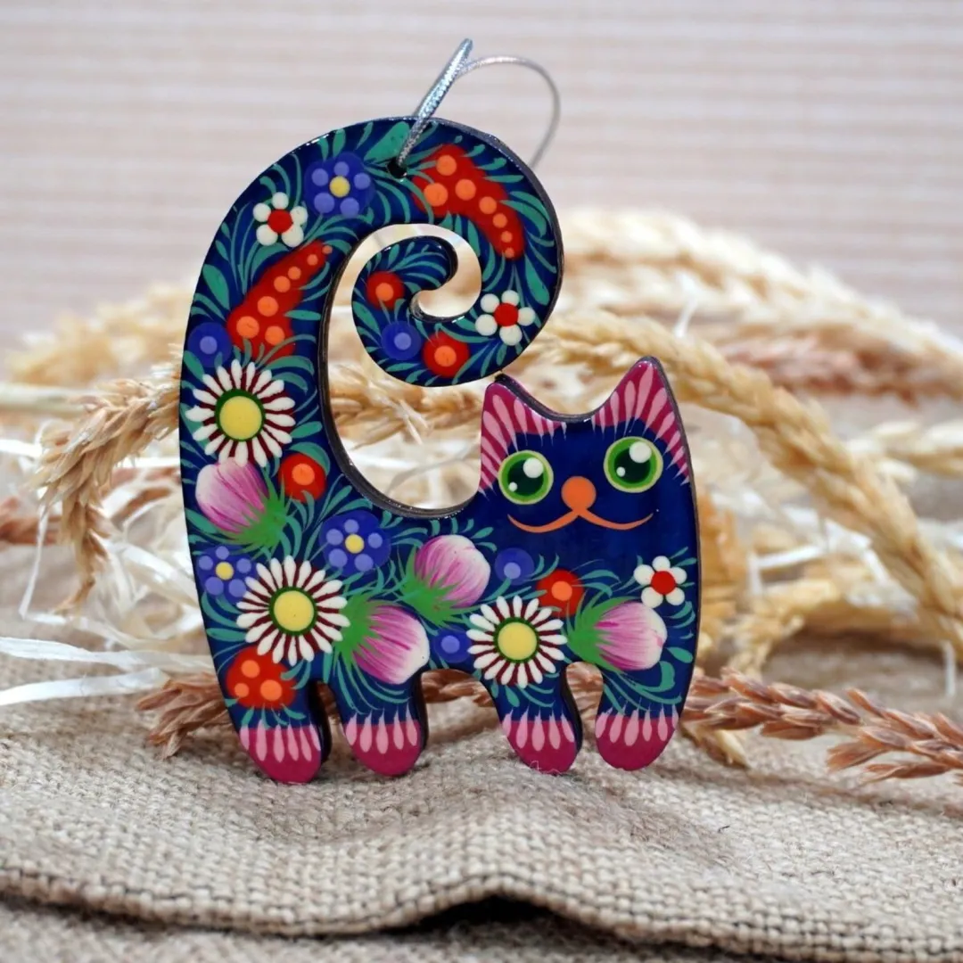 Funny Hand Drawn Cat Christmas Decorations