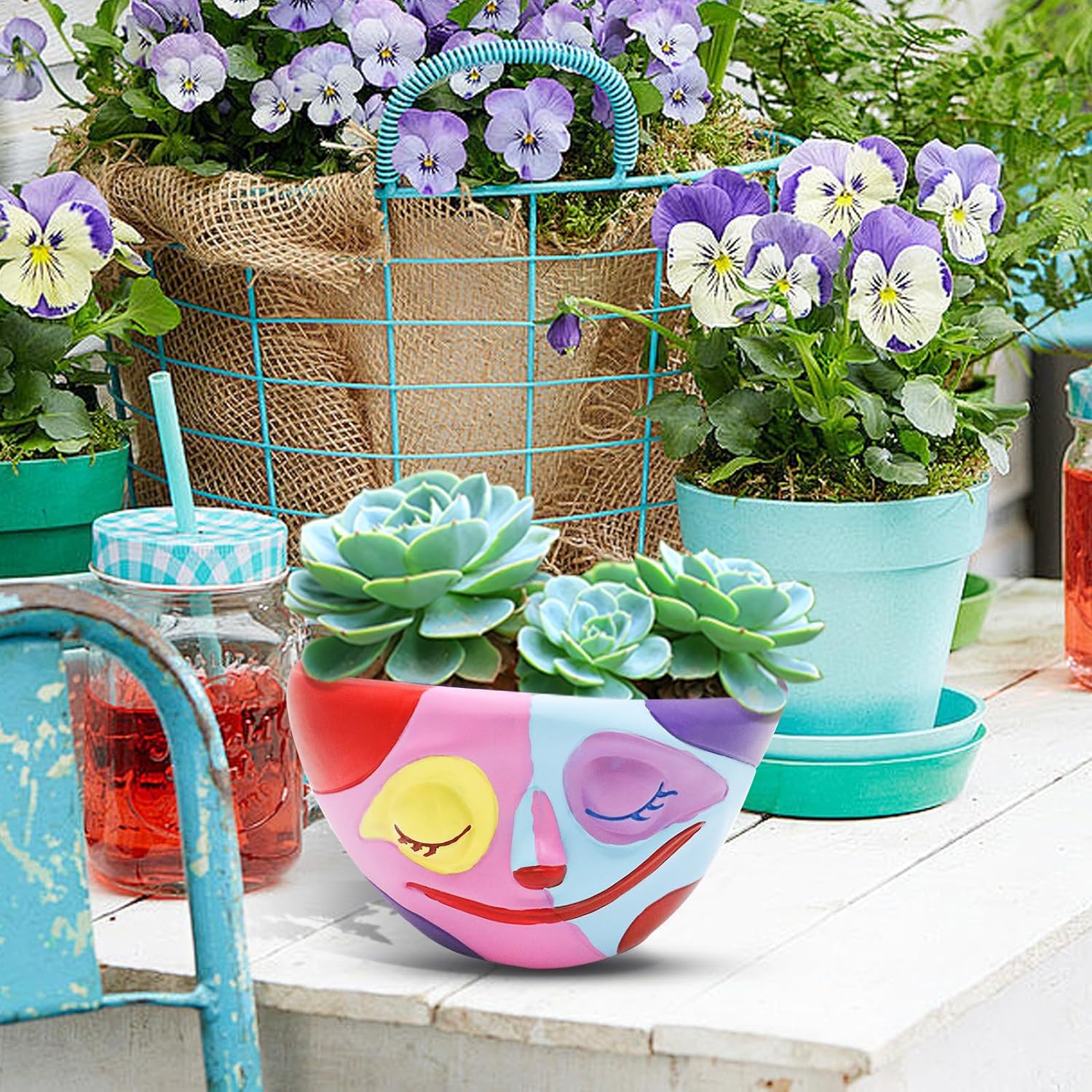 🏡Colorful human face flower pot garden decoration
