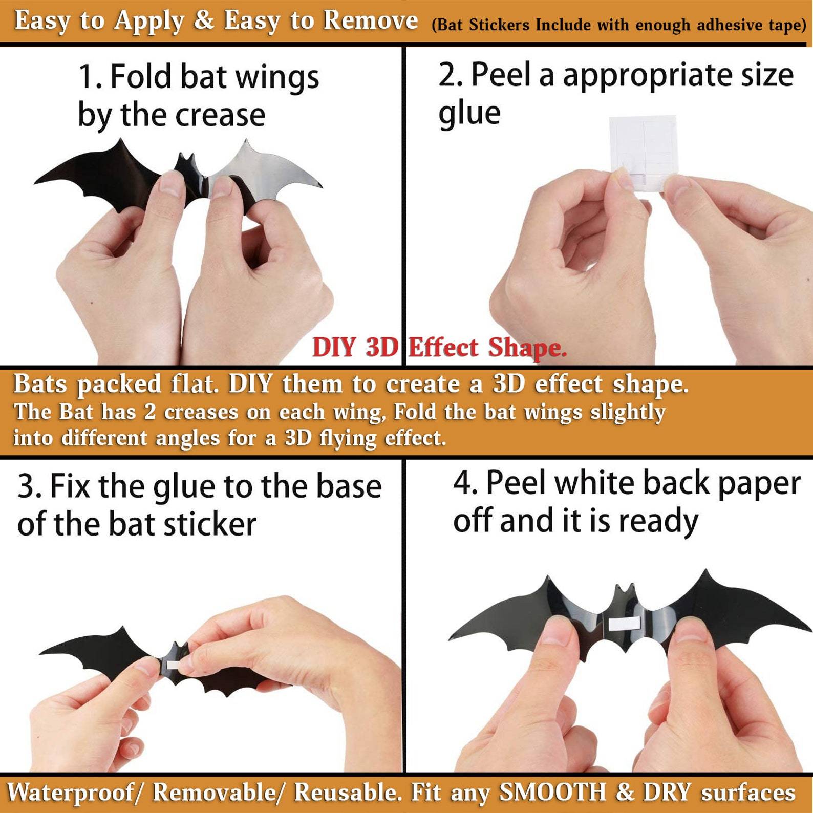 🦇Black 3D Bats Waterproof Stickers For Gothic Home Decor