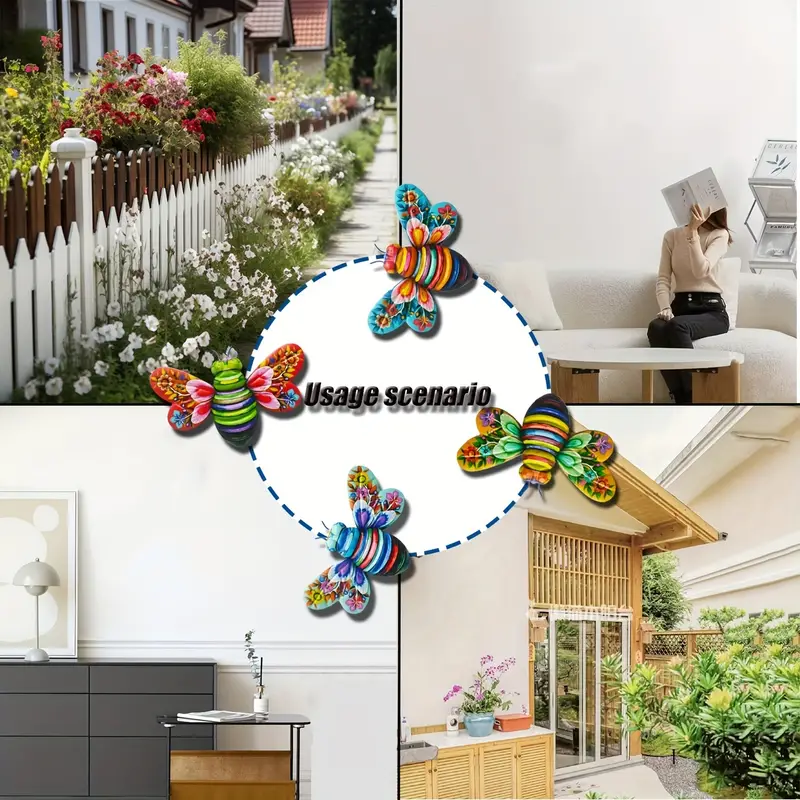 Iron Bee Art Sculpture Hanging Wall Decorations for Garden