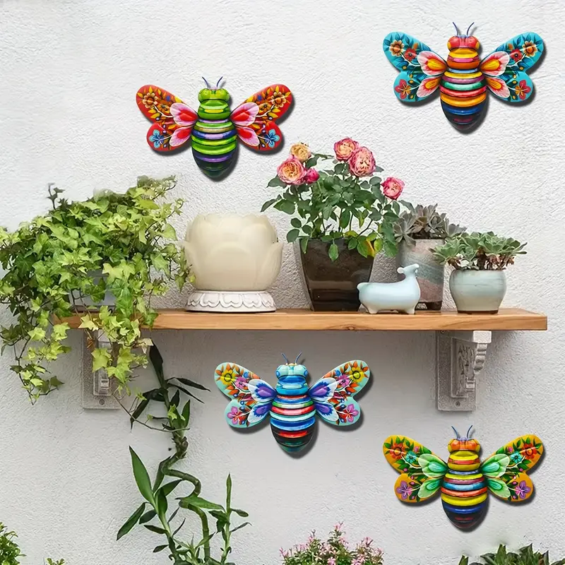 Iron Bee Art Sculpture Hanging Wall Decorations for Garden
