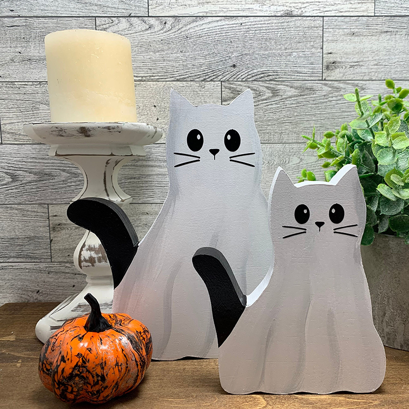 👻🐱Wooden Ghost Cat Figurine