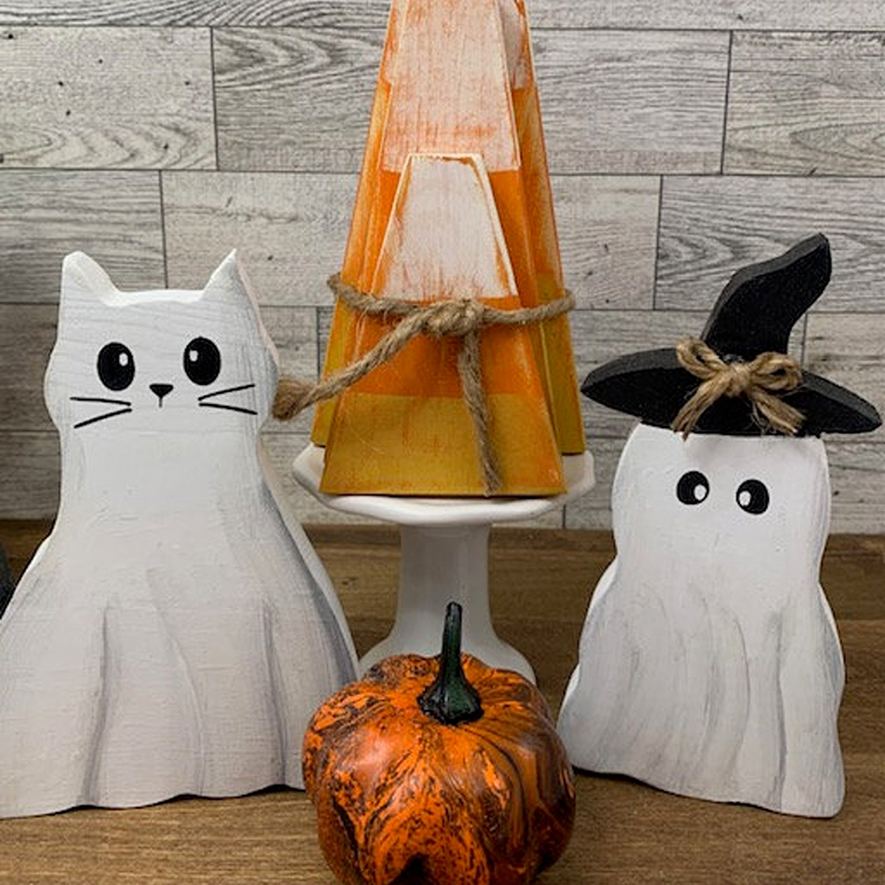 👻🐱Wooden Ghost Cat Figurine