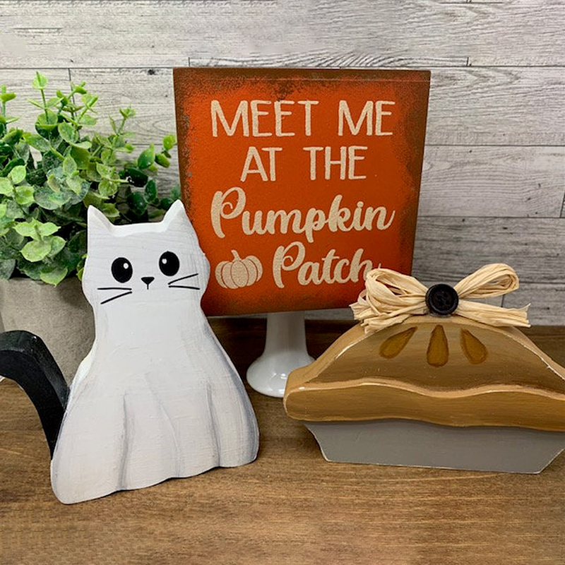 👻🐱Wooden Ghost Cat Figurine