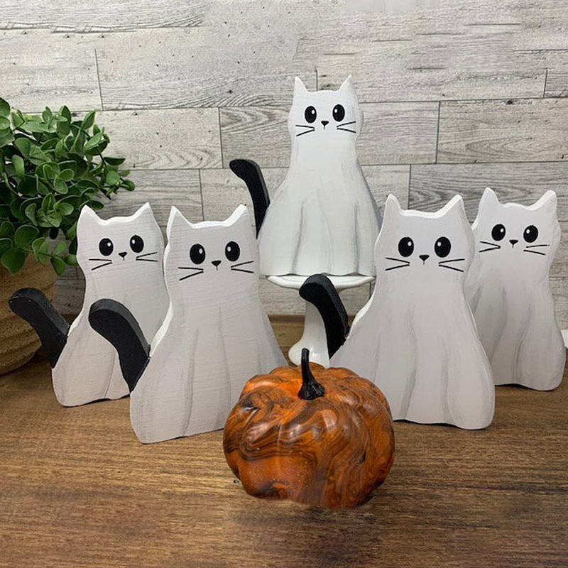 👻🐱Wooden Ghost Cat Figurine