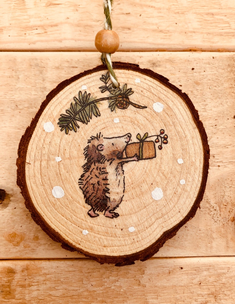 Wood Slice Hedgehog Christmas Tree Decoration