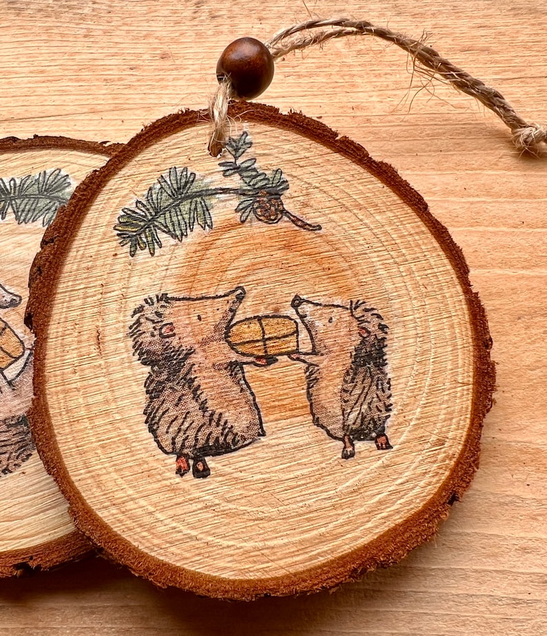 Wood Slice Hedgehog Christmas Tree Decoration