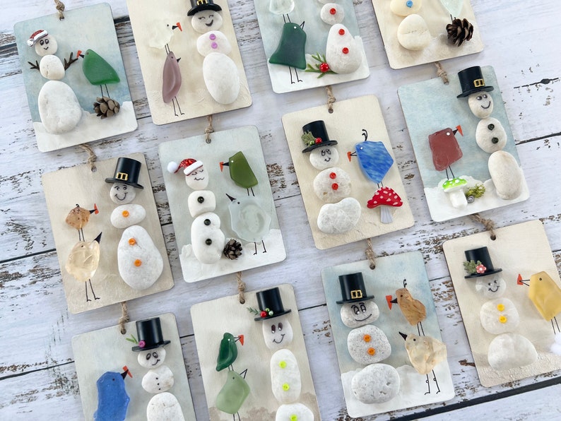 ⛄Christmas Sea Glass Snowman Ornament