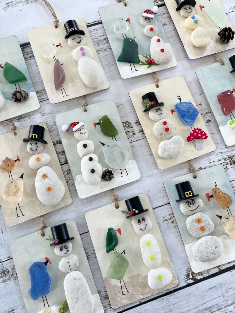 ⛄Christmas Sea Glass Snowman Ornament