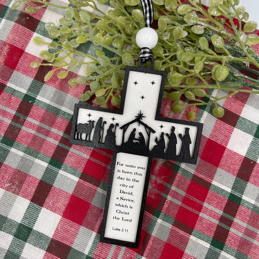 Nativity Cross Scripture Ornament - Religious Luke 2:11