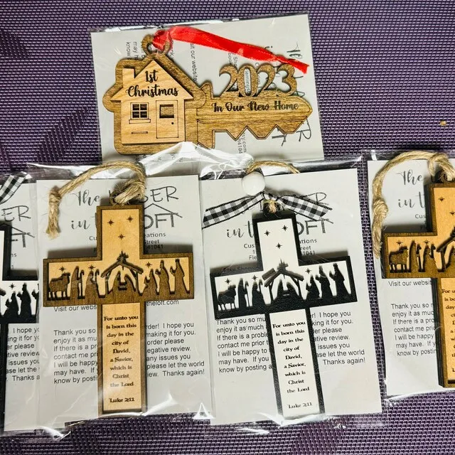 Nativity Cross Scripture Ornament - Religious Luke 2:11