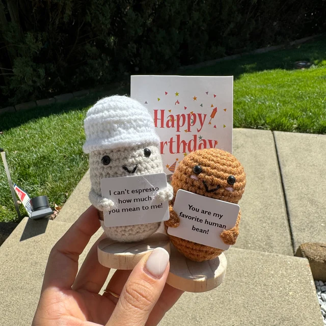 Handmade Crochet Coffee Bean and Coffee Cup