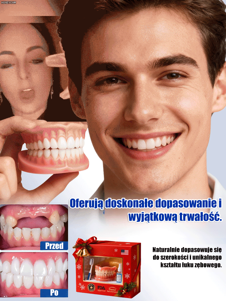 Piękny uśmiech bez dentysty! 🦷✨ Nasze elastyczne nakładki silikonowe dopasowują się do Twoich zębów w minutę. Wyglądają naturalnie i są stabilne nawet podczas jedzenia. 