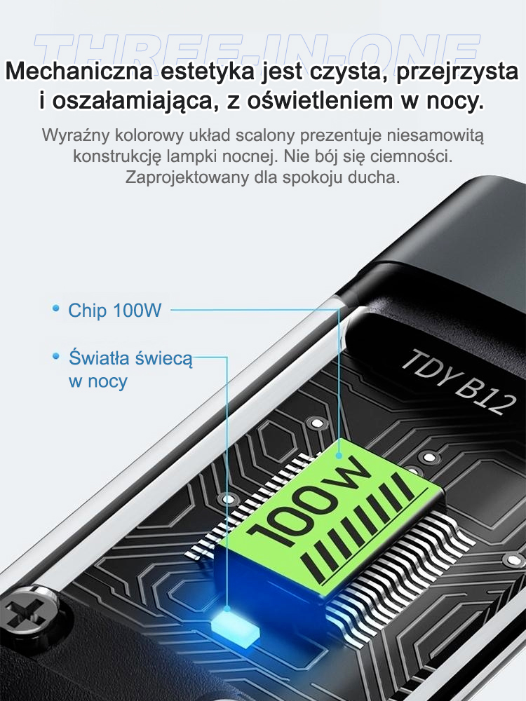 Przezroczysty, świecący, super szybki kabel do transmisji danych 3 w 1