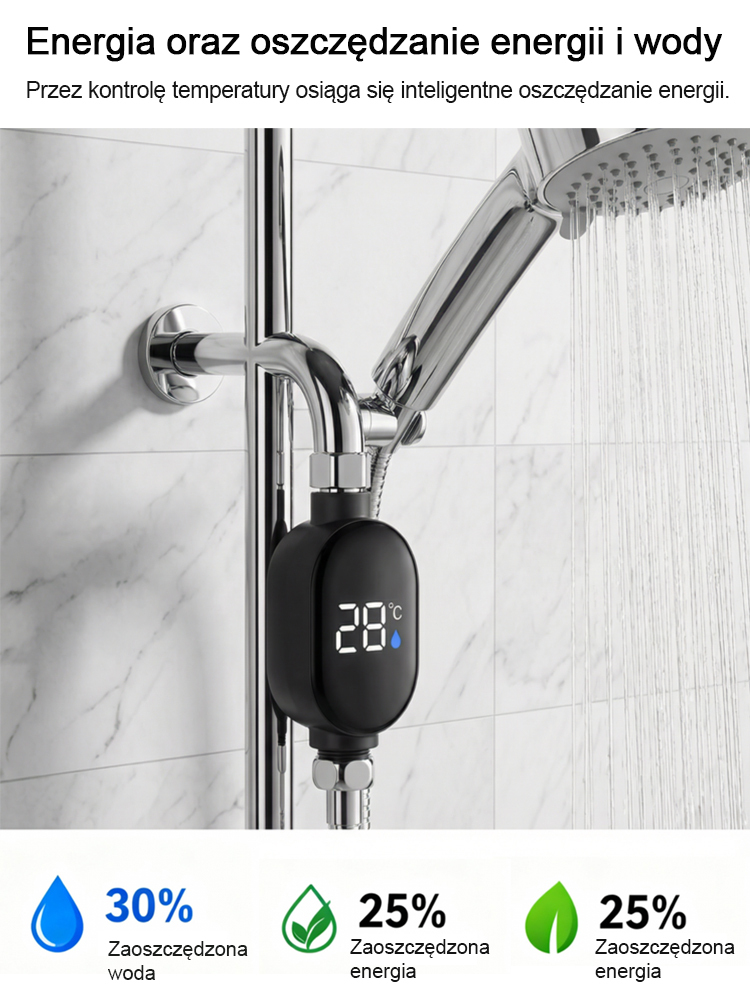 Inteligentny, wodoszczelny wyświetlacz temperatury do słuchawki prysznicowej 💧Rewolucja w Twoim domu: Gorąca woda bez prądu i gazu!