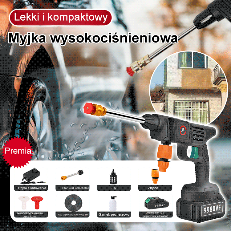 Wysokociśnieniowa myjka samochodowa z akumulatorem litowym z Niemiec🚗💦 Mocny silnik, strumień wody o zasięgu 20 metrów, pojazd można wyczyścić w 5 minut