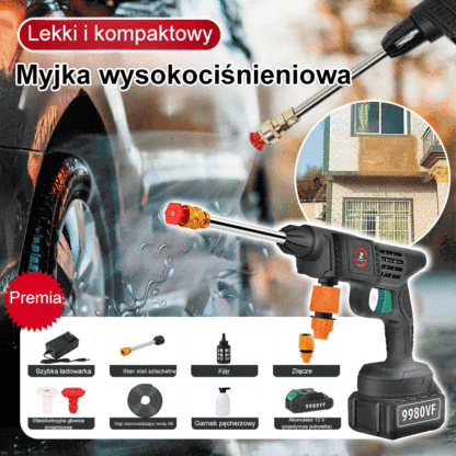 Wysokociśnieniowa myjka samochodowa z akumulatorem litowym z Niemiec🚗💦 Mocny silnik, strumień wody o zasięgu 20 metrów, pojazd można wyczyścić w 5 minut