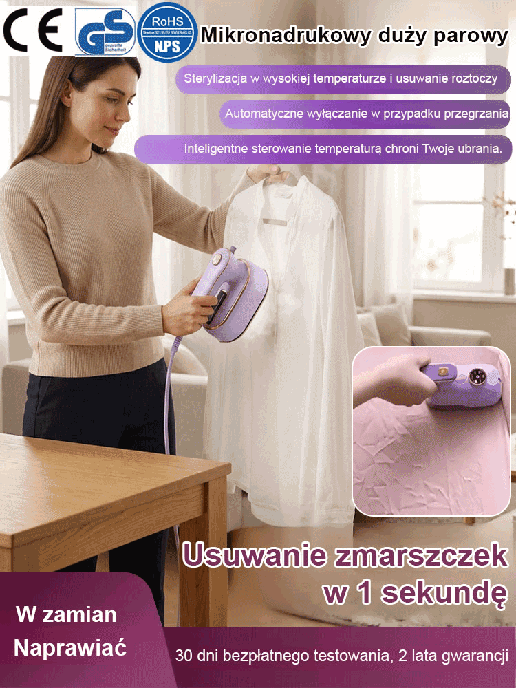 【Rozpoznawanie tkanin AI】💁Ręczne żelazko parowe do usuwania zagnieceń w 1 sekundę ✨Ubrania wyglądają jak nowe, schludne i świeże!