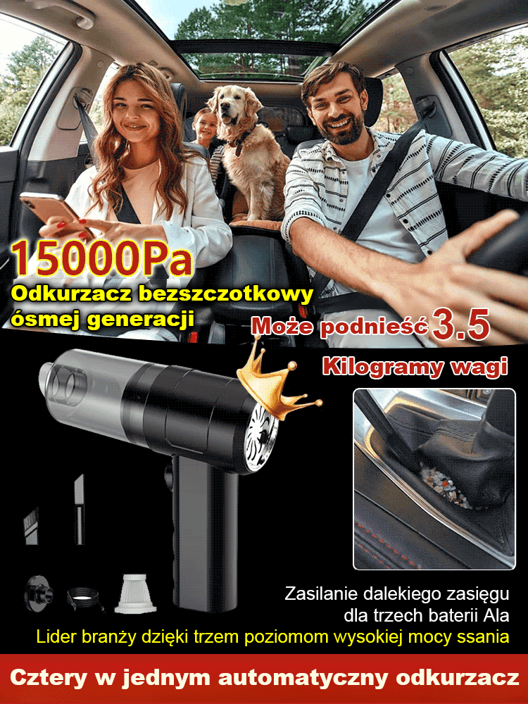 【10x większa moc ssania!】✨ Wielofunkcyjny odkurzacz samochodowy z funkcją odkurzania, dmuchania i pompowania