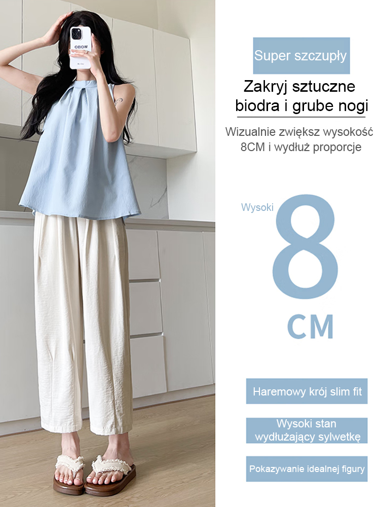 Damskie spodnie typu „lazy carrot” z wysokim stanem