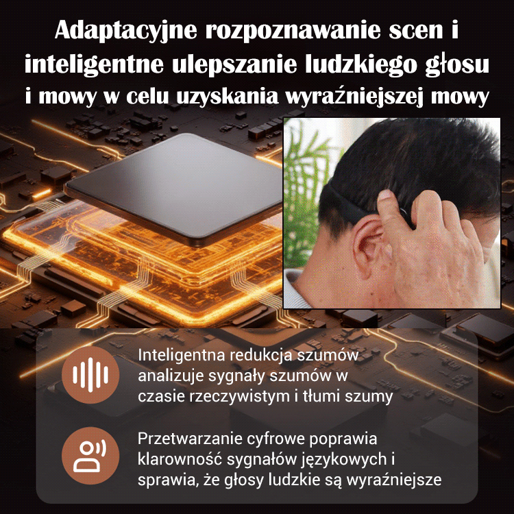 【A tiszta hallás világa】Słuchawki Bluetooth z przewodnictwem kostnym jako aparat słuchowy