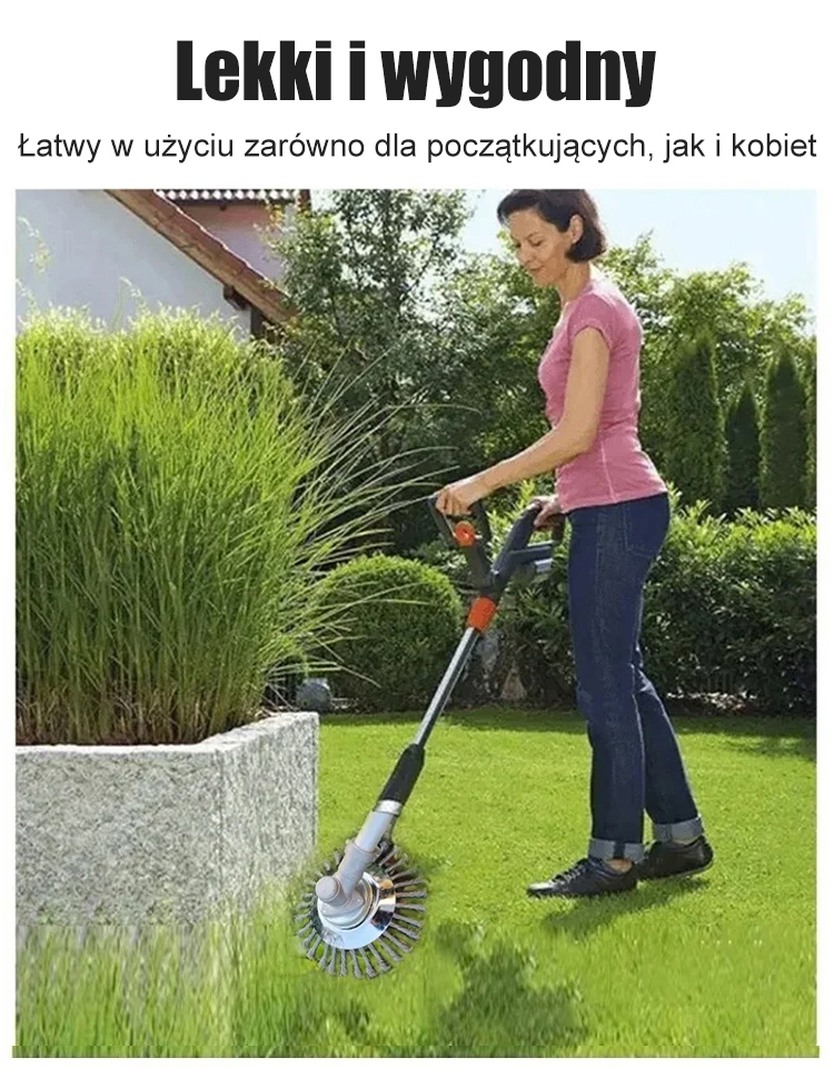 Druciana głowica kosiarki z kołem pielącym