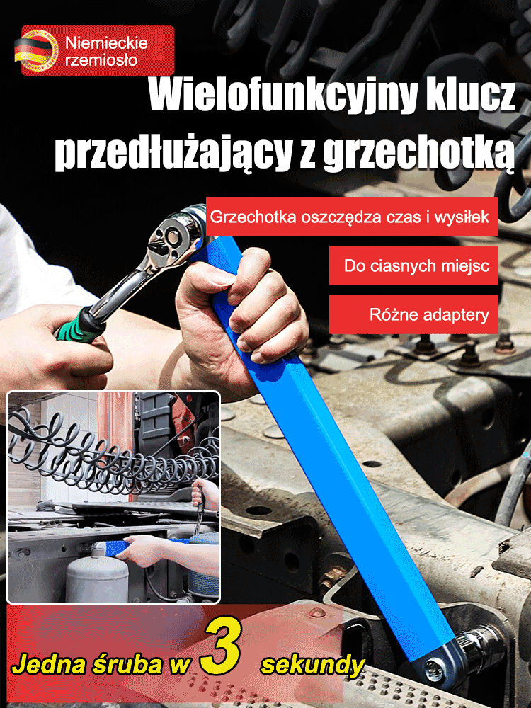 Wielofunkcyjny klucz przedłużający z grzechotką