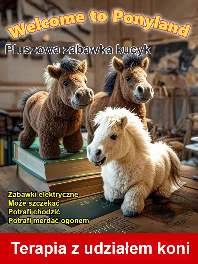 Robot pluszowy kucyk 🐴 Realistyczny design, prawdziwe końskie futro, miękki w dotyku.