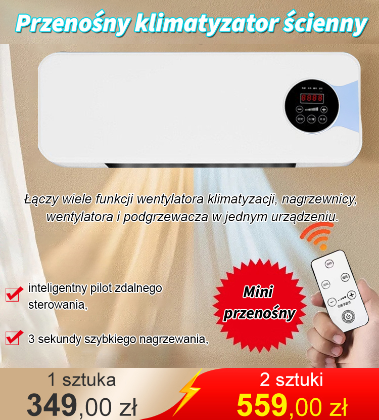 Przenośny mały klimatyzator ścienny do użytku domowego