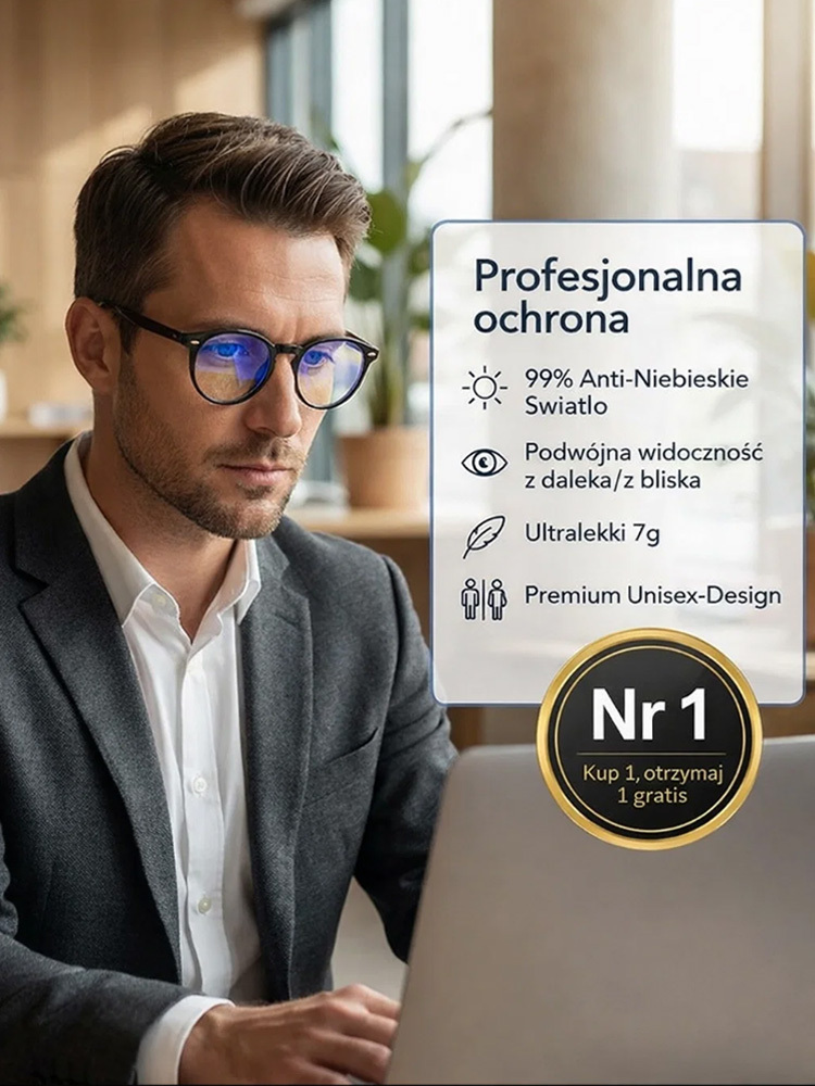 Inteligentne okulary dwuogniskowe z filtrem niebieskiego światła, odmładzające wygląd