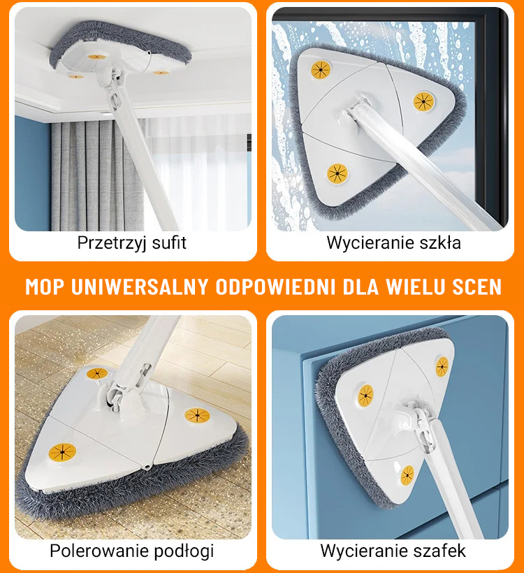 Samoczynnie wyciskany i suchy mop trójkątny na mokro