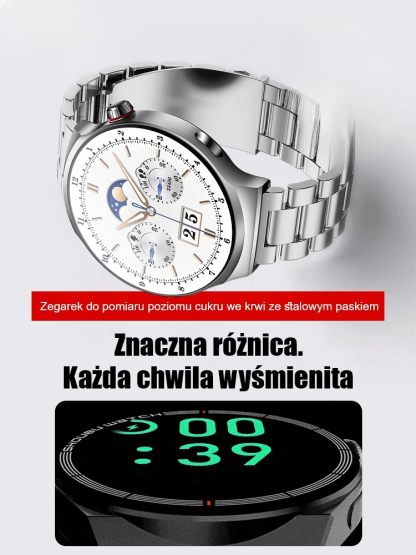 ⌚Zegarek do pomiaru poziomu cukru we krwi ze stalowym paskiem📊Dokładny monitoring, stylowe noszenie, pełen zakres funkcji, długi czas pracy baterii