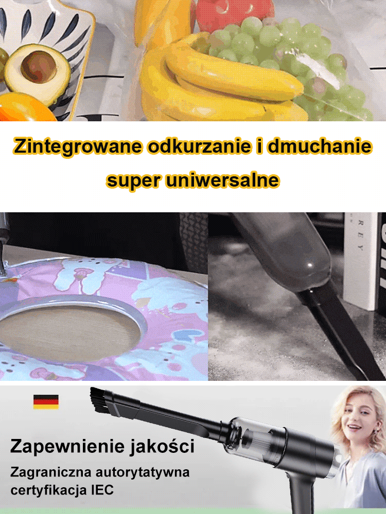 Przenośny odkurzacz samochodowy z ładowaniem bezprzewodowym