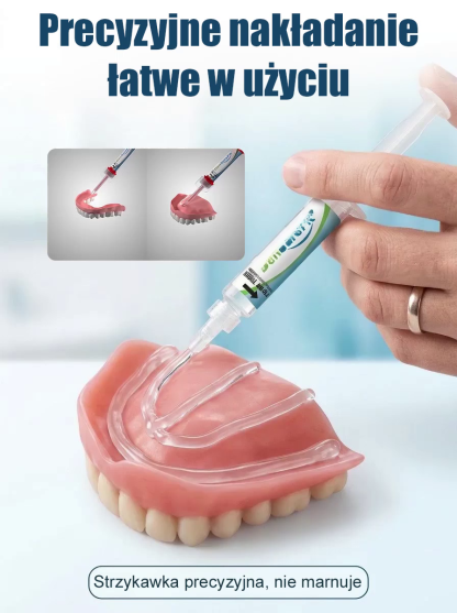 Odzyskaj Pełną Swobodę Uśmiechu! 🦷 Masz dość luźnych protez i chemicznego smaku kleju? Odkryj innowacyjną silikonową wkładkę, która trwale i bezpiecznie stabilizuje Twoją protezę.