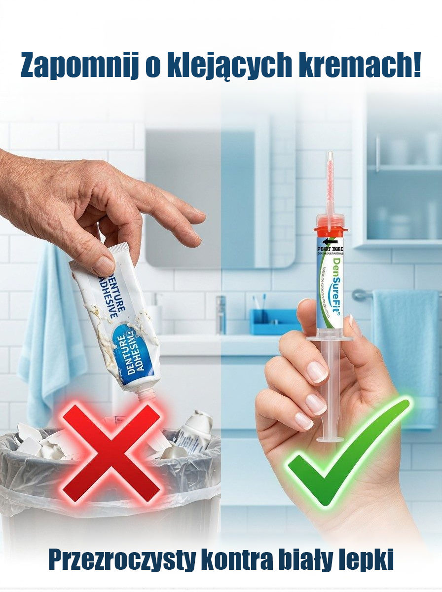 Odzyskaj Pełną Swobodę Uśmiechu! 🦷 Masz dość luźnych protez i chemicznego smaku kleju? Odkryj innowacyjną silikonową wkładkę, która trwale i bezpiecznie stabilizuje Twoją protezę.