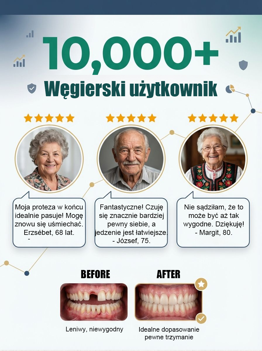 Odzyskaj Pełną Swobodę Uśmiechu! 🦷 Masz dość luźnych protez i chemicznego smaku kleju? Odkryj innowacyjną silikonową wkładkę, która trwale i bezpiecznie stabilizuje Twoją protezę.