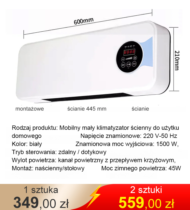 Przenośny mały klimatyzator ścienny do użytku domowego