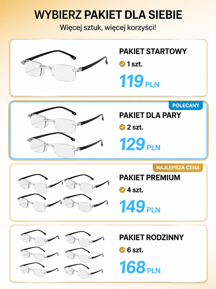 Jedna Para Okularów, Która Zmieni Wszystko! 👓 Masz dość noszenia kilku par okularów na zmianę i wizyt u optyka? Poznaj inteligentne okulary z autofokusem, które same dostosowują się do Twojego wzroku, zapewniając idealną ostrość w każdych warunkach.