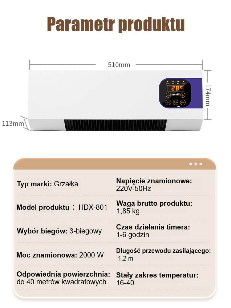 Klimatyzator ścienny z funkcją chłodzenia i ogrzewania