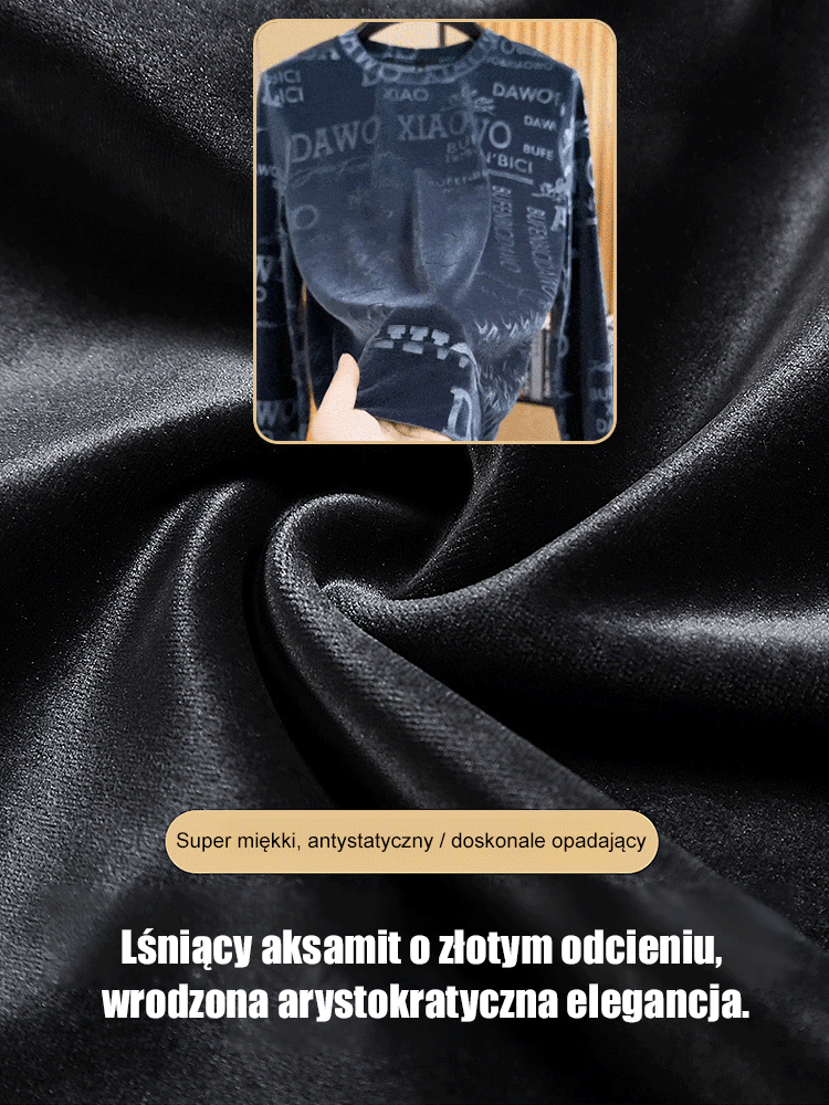 złota aksamitna bluza z okrągłym dekoltem